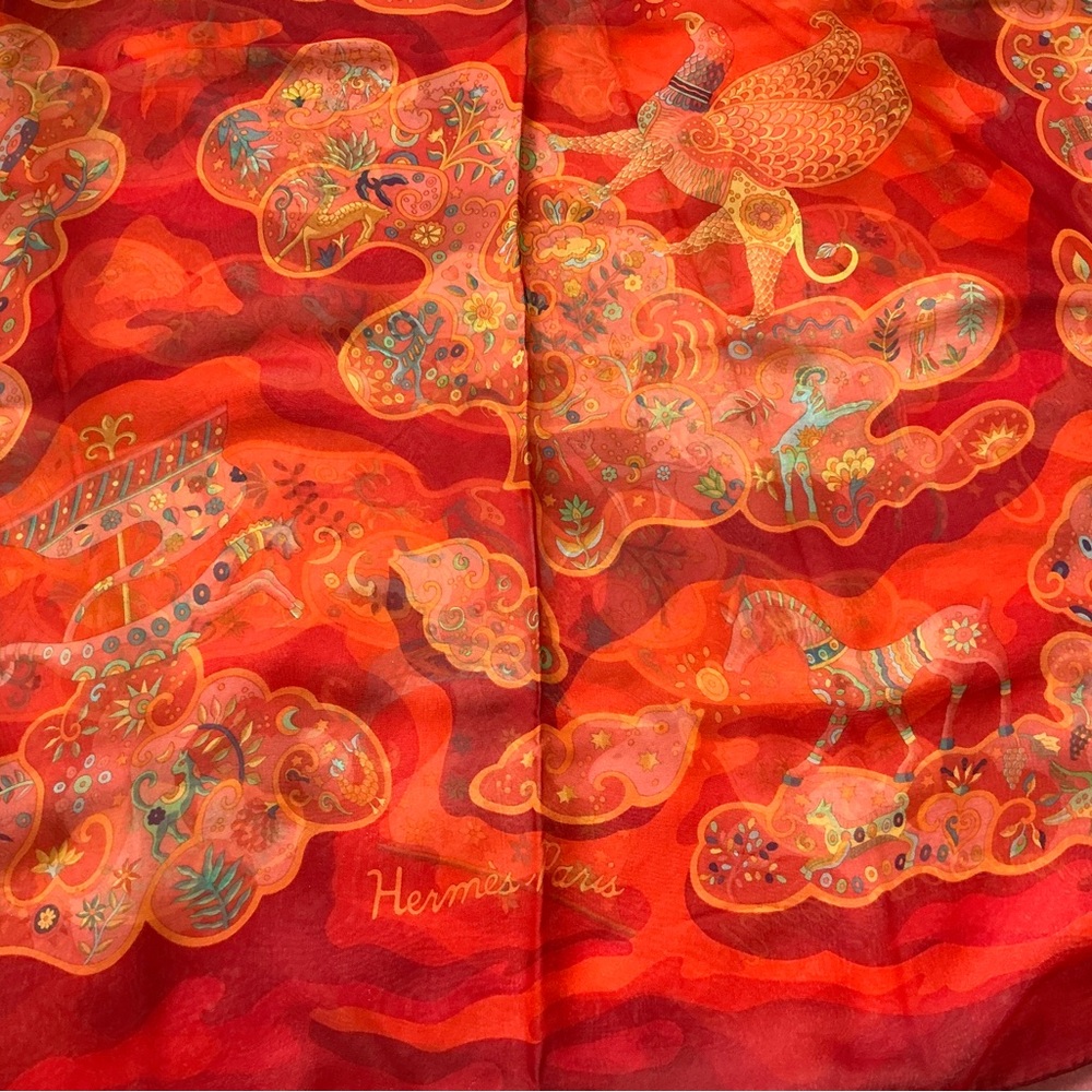 Hermès Red/Orange Muslin Silk Scarf